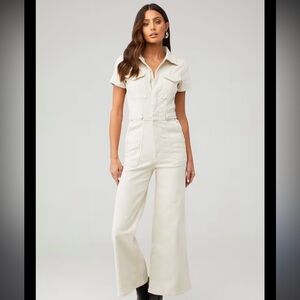 Good American Fit for Success Palazzo Jumpsuit - BONE
